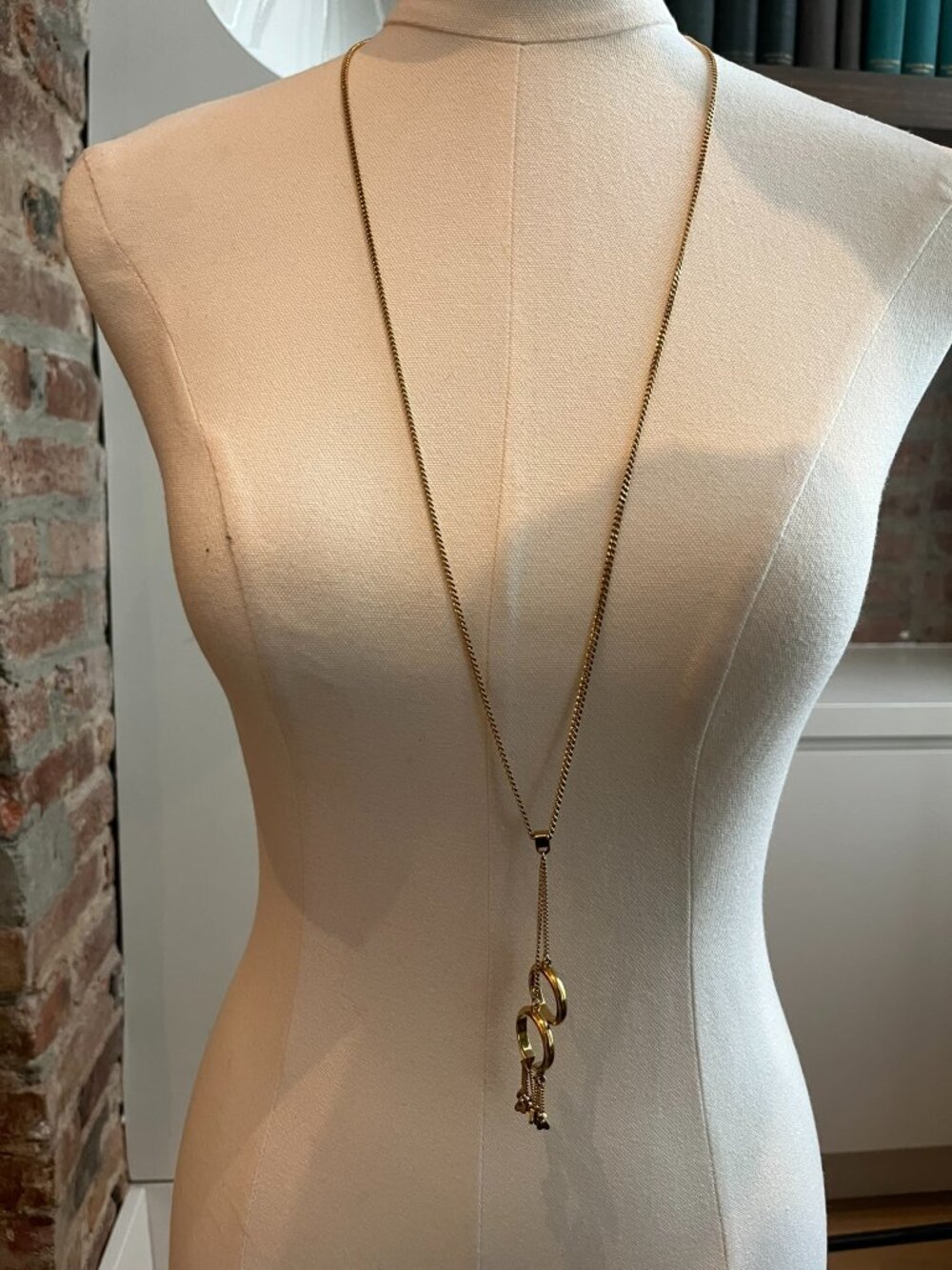 Chloé Gold Brass Double Open Circle Chain Tassel Long Pendant Necklace